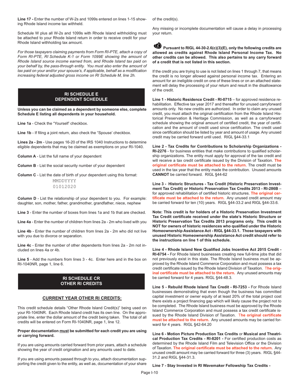 Instructions for Form RI-1040NR Nonresident Individual Income Tax Return - Rhode Island, Page 10