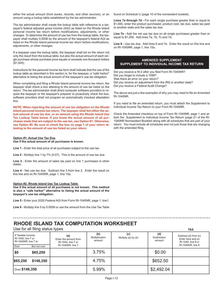 Download Instructions For Form RI-1040NR Nonresident Individual Income ...