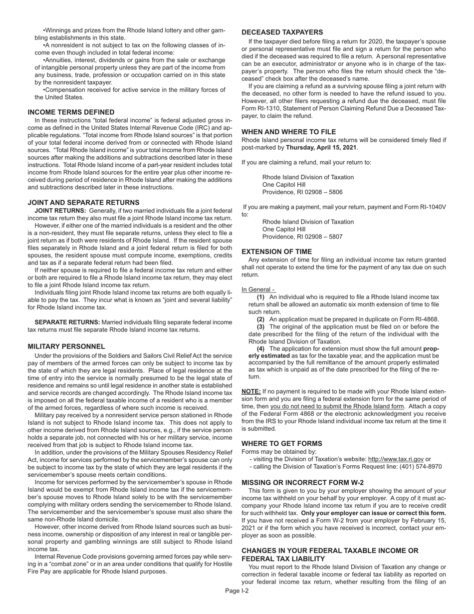 Instructions for Form RI-1040NR Nonresident Individual Income Tax Return - Rhode Island, Page 2
