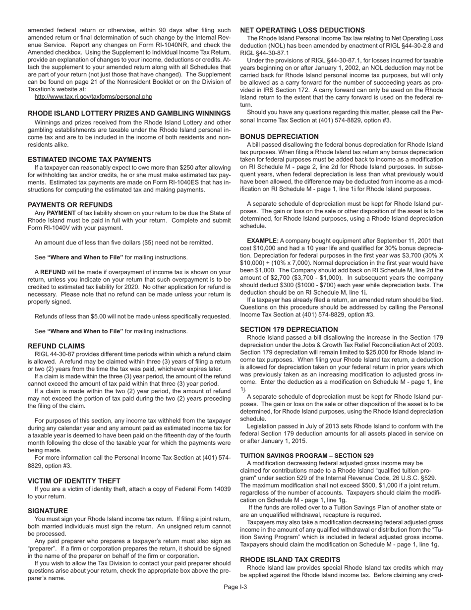 Instructions for Form RI-1040NR Nonresident Individual Income Tax Return - Rhode Island, Page 3