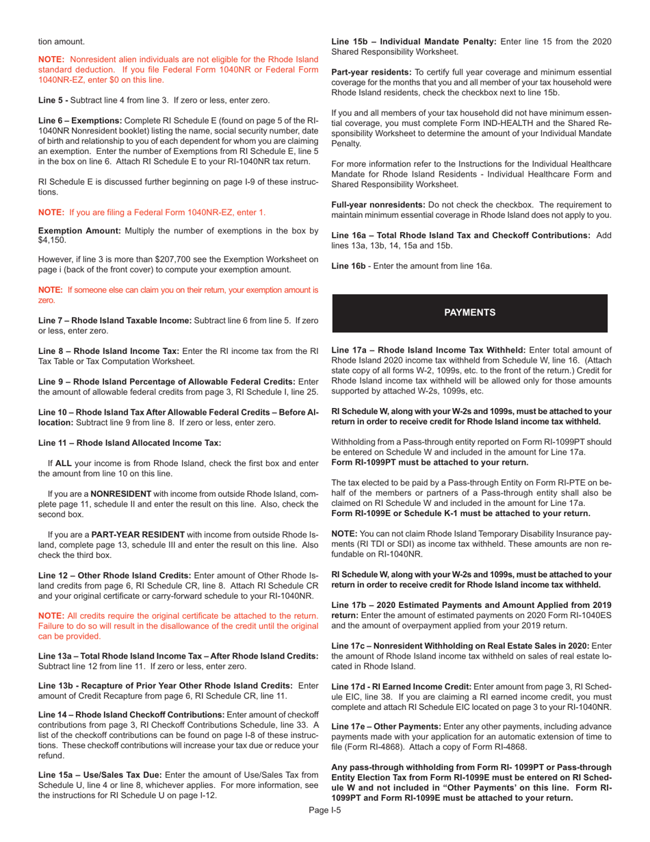Instructions for Form RI-1040NR Nonresident Individual Income Tax Return - Rhode Island, Page 5