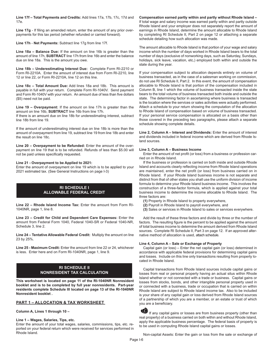 Instructions for Form RI-1040NR Nonresident Individual Income Tax Return - Rhode Island, Page 6