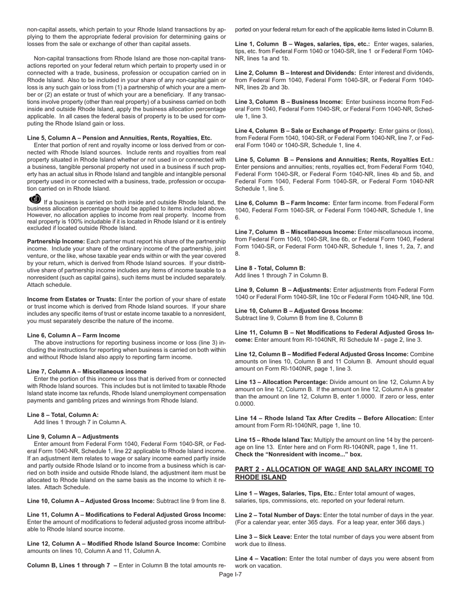 Instructions for Form RI-1040NR Nonresident Individual Income Tax Return - Rhode Island, Page 7