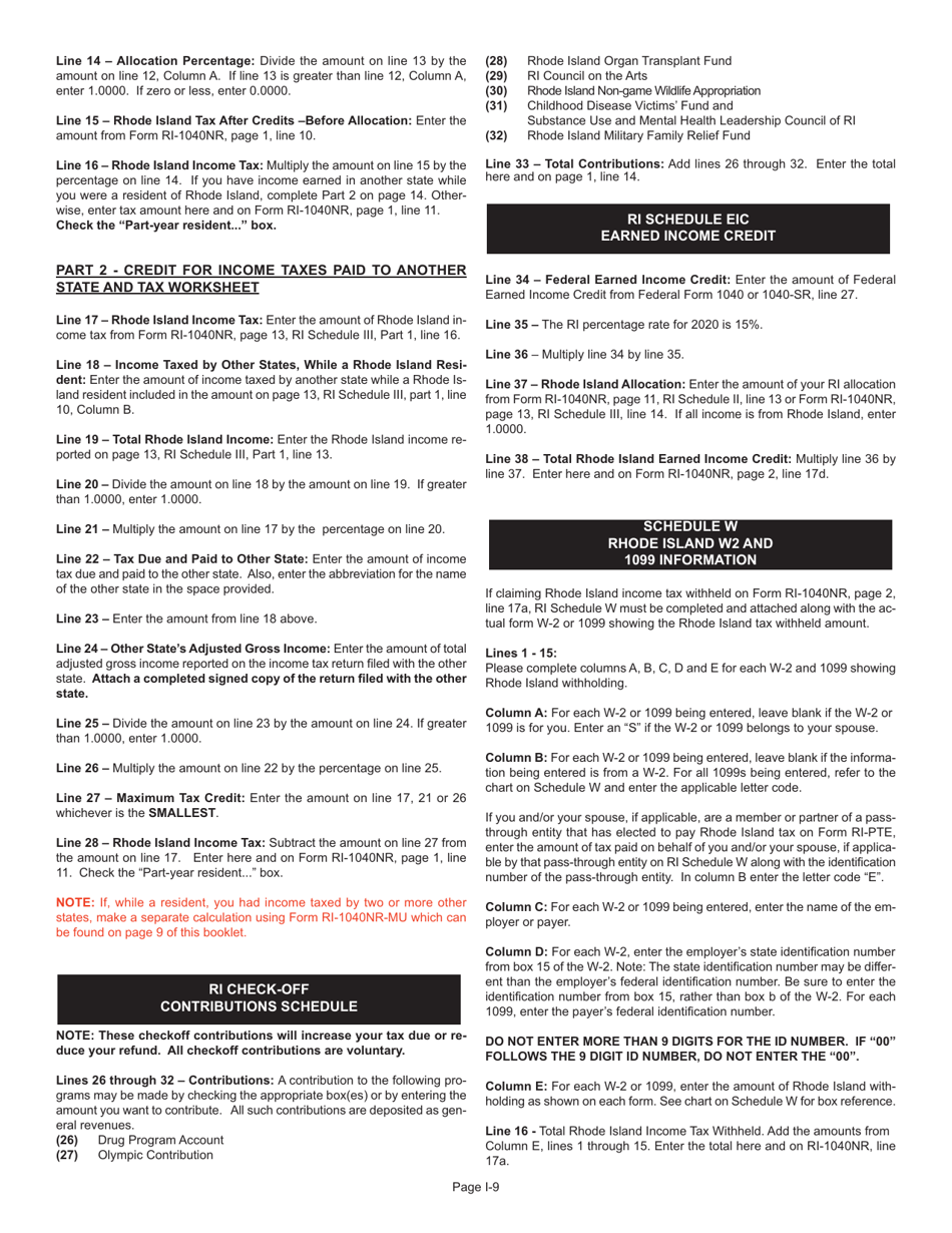 Instructions for Form RI-1040NR Nonresident Individual Income Tax Return - Rhode Island, Page 9