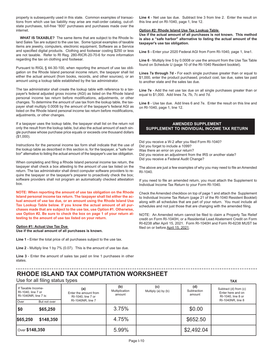 Instructions for Form RI-1040 Resident Individual Income Tax Return - Rhode Island, Page 10