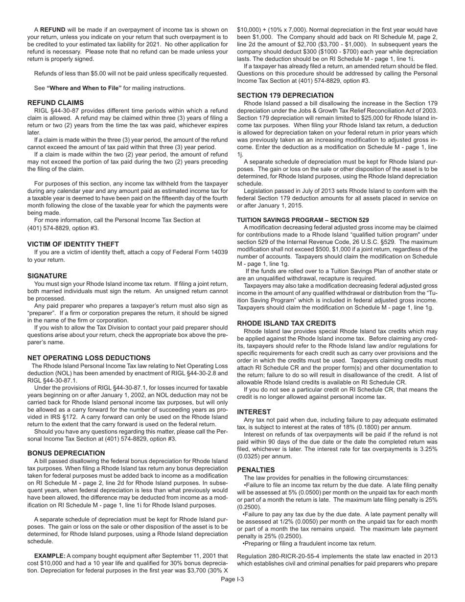 Instructions for Form RI-1040 Resident Individual Income Tax Return - Rhode Island, Page 3