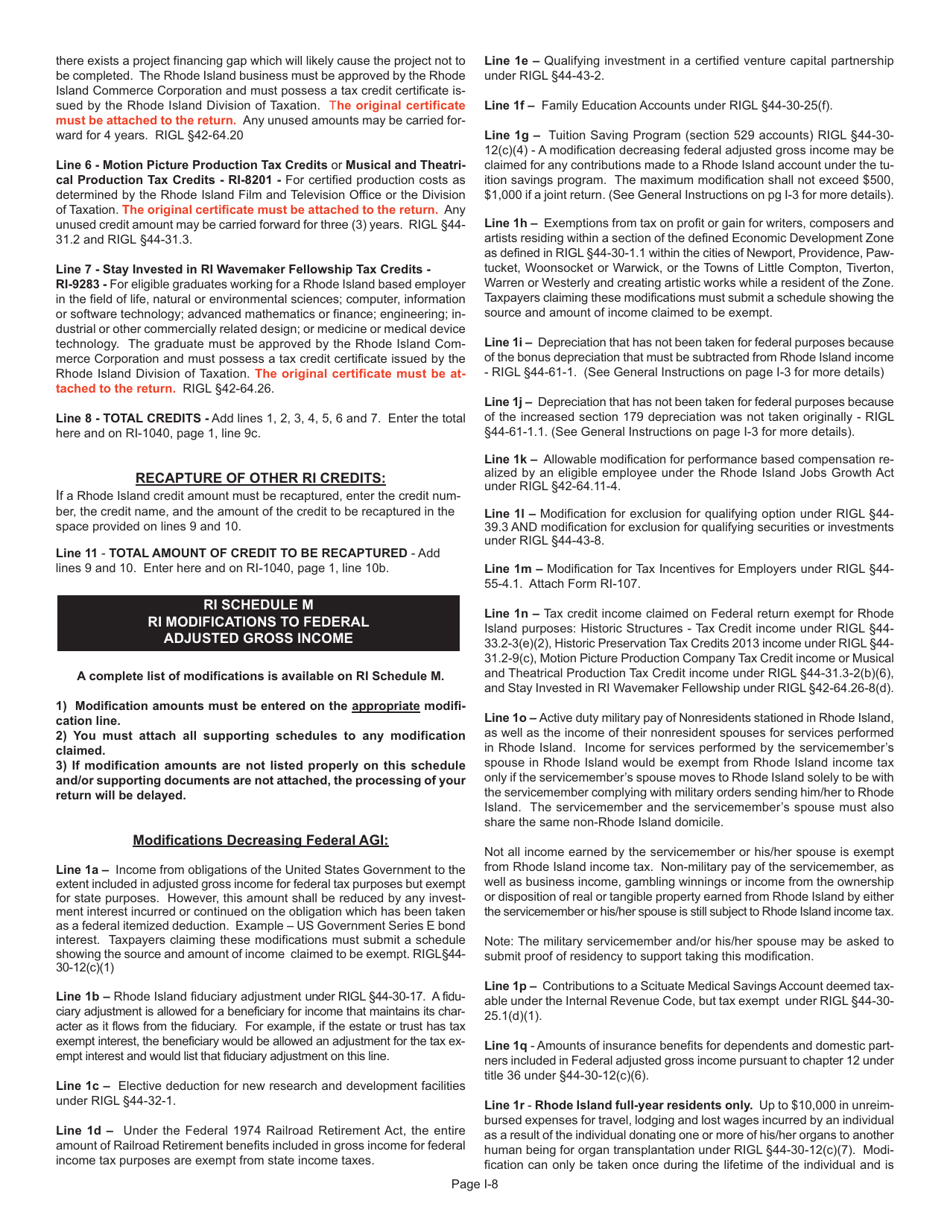 Instructions for Form RI-1040 Resident Individual Income Tax Return - Rhode Island, Page 8