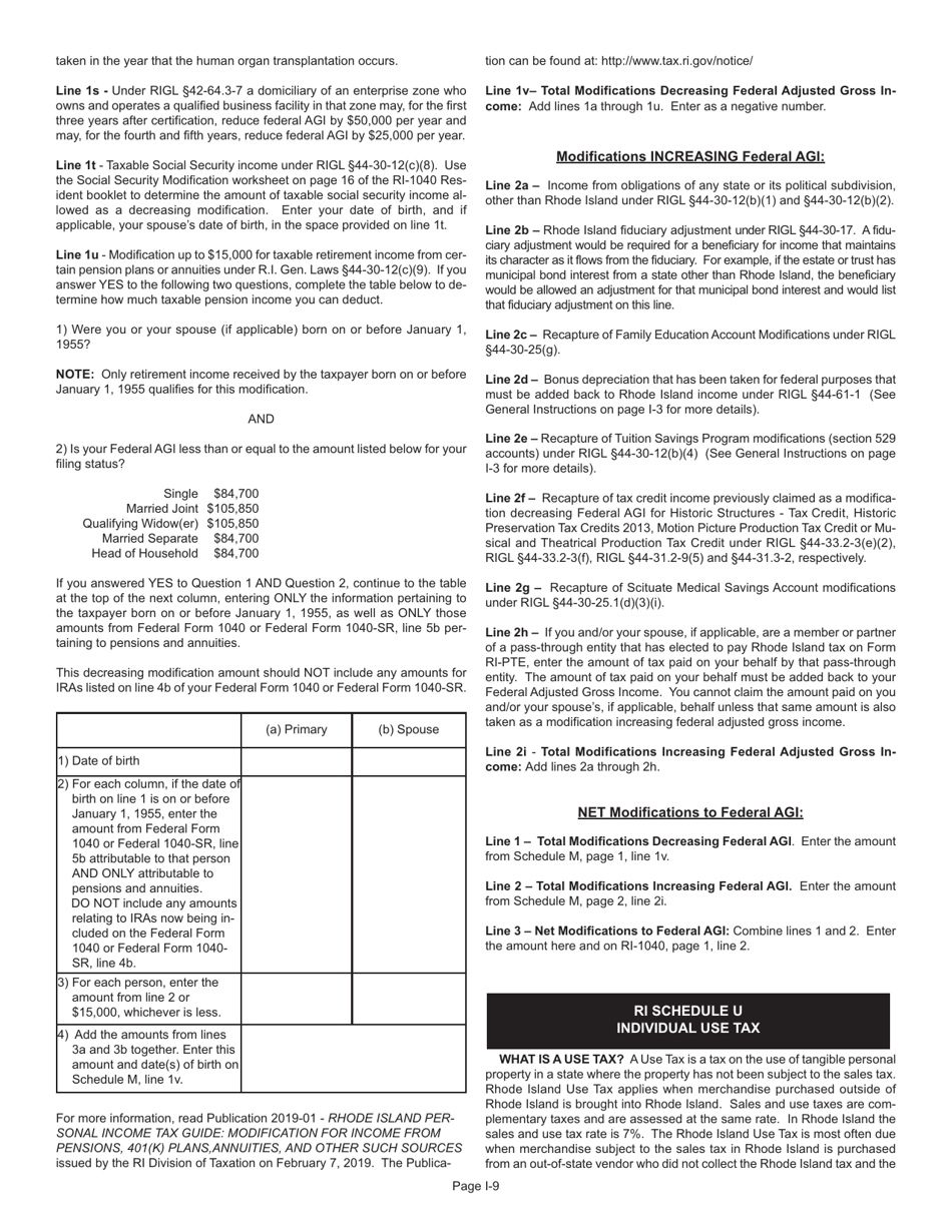 Instructions for Form RI-1040 Resident Individual Income Tax Return - Rhode Island, Page 9