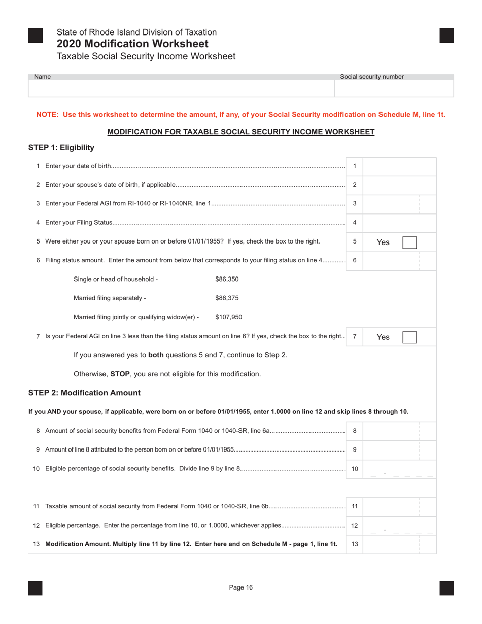 Taxable Social Security Worksheets 2020 0586