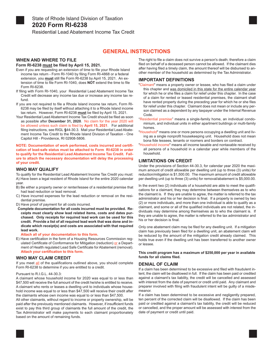 Form RI-6238 Residential Lead Abatement Income Tax Credit - Rhode Island, Page 3