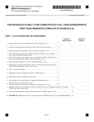 Form RI-1040NR Schedule II Full Year Nonresident Tax Calculation - Rhode Island