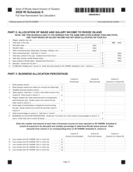 Form RI-1040NR Schedule II Full Year Nonresident Tax Calculation - Rhode Island, Page 2