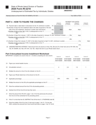 Form RI-2210 Underpayment of Estimated Tax by Individuals, Estates - Rhode Island, Page 2