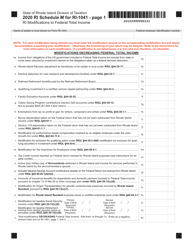 Document preview: Form RI-1041 Schedule M Ri'(modifications to Federal Total Income - Rhode Island