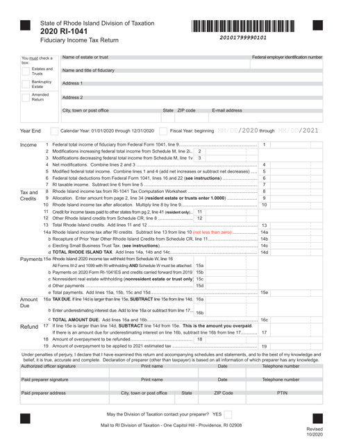 Form RI-1041 2020 Printable Pdf