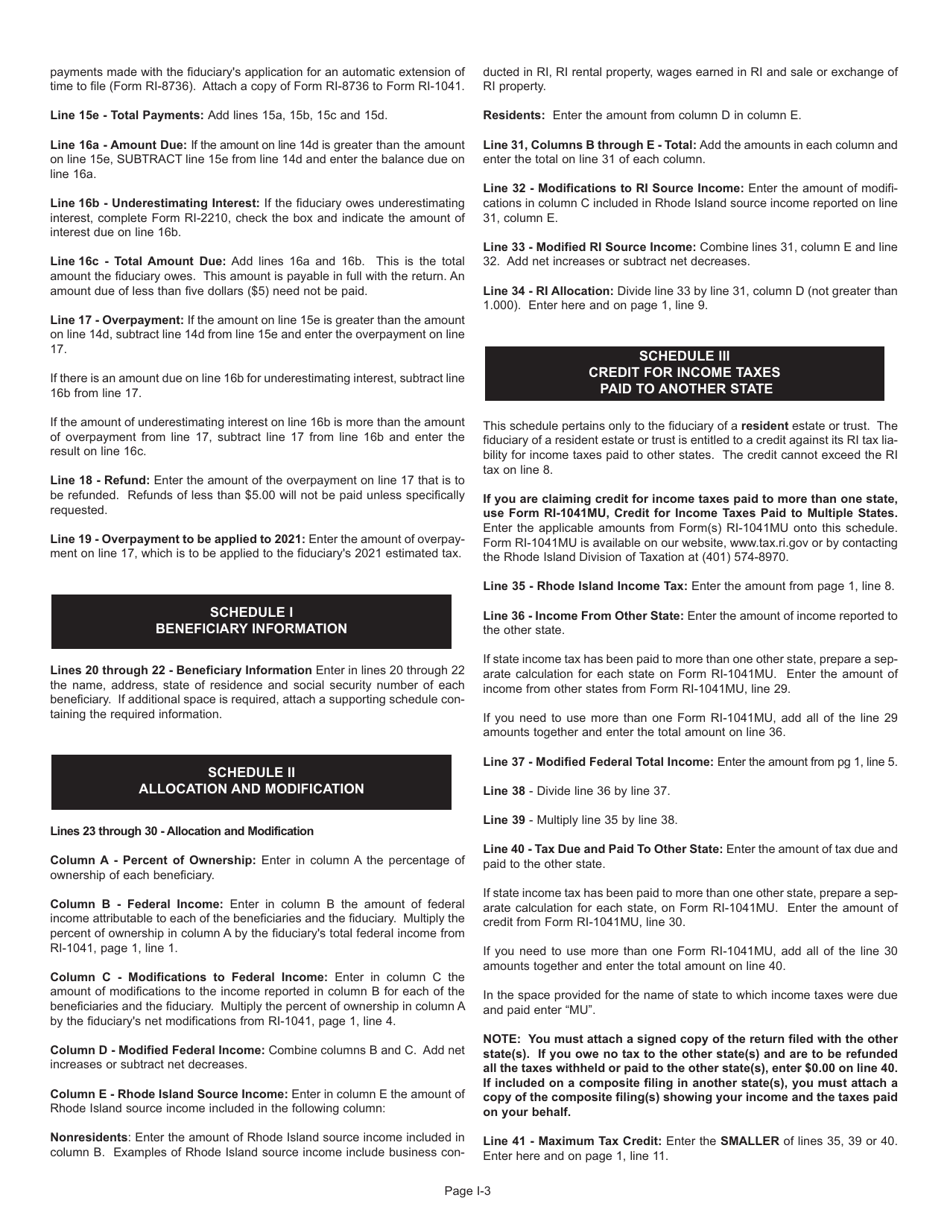 Instructions for Form RI-1041 Fiduciary Income Tax Return - Rhode Island, Page 3