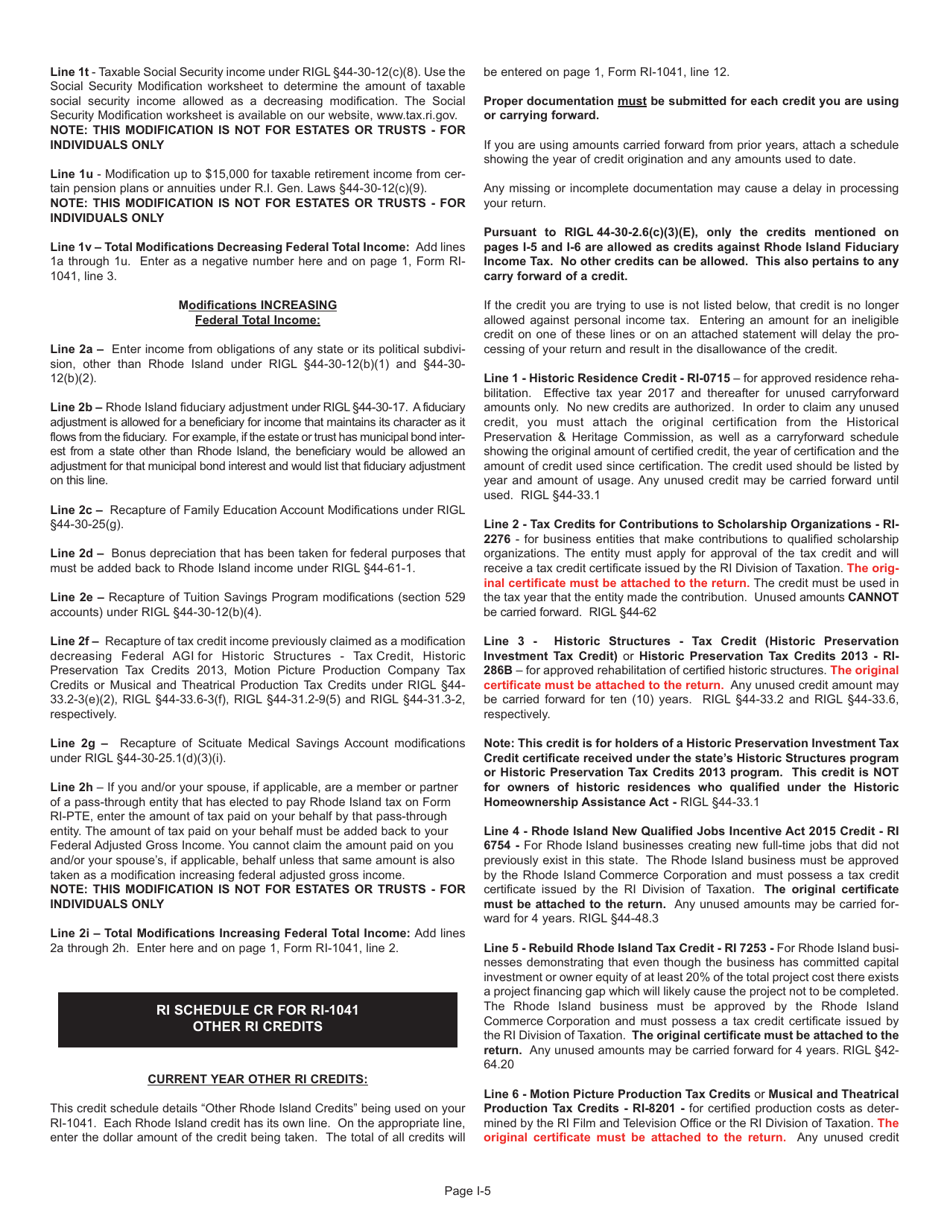Instructions for Form RI-1041 Fiduciary Income Tax Return - Rhode Island, Page 5