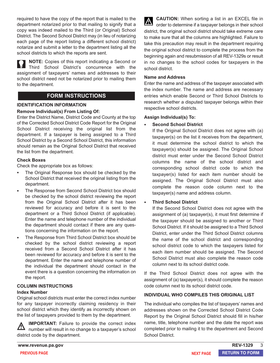 Form REV-1329 Corrected School District Code Report - Pennsylvania, Page 5