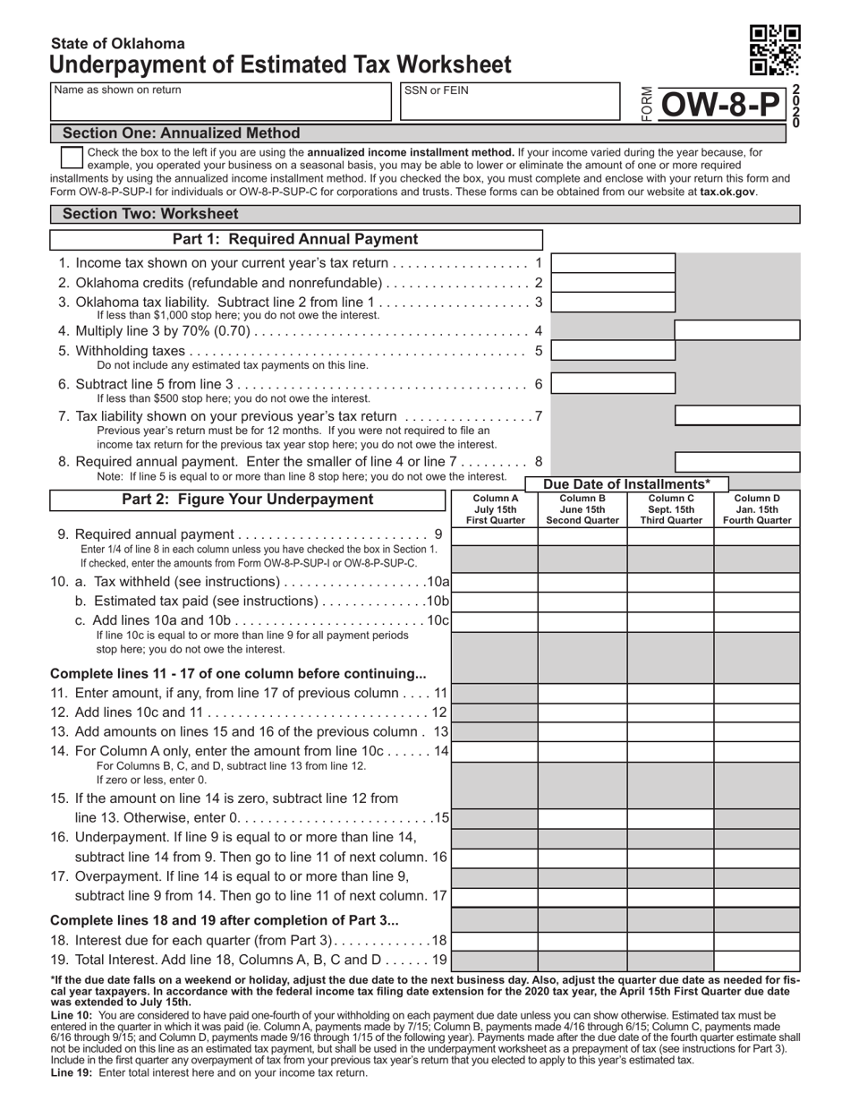 Form OW8P Download Fillable PDF or Fill Online Underpayment of