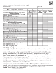 Form OW-8-P Underpayment of Estimated Tax Worksheet - Oklahoma, Page 2