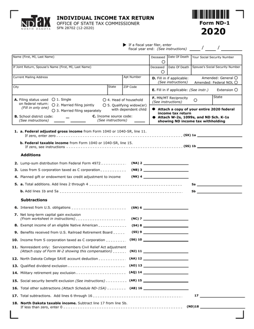 Form ND-1 (SFN28702) 2020 Printable Pdf