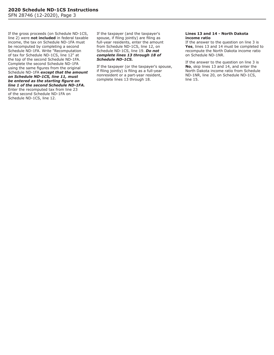 Form SFN28746 Schedule ND-1CS Calculation of Tax on Proceeds From Sale of Income Tax Credit - North Dakota, Page 3