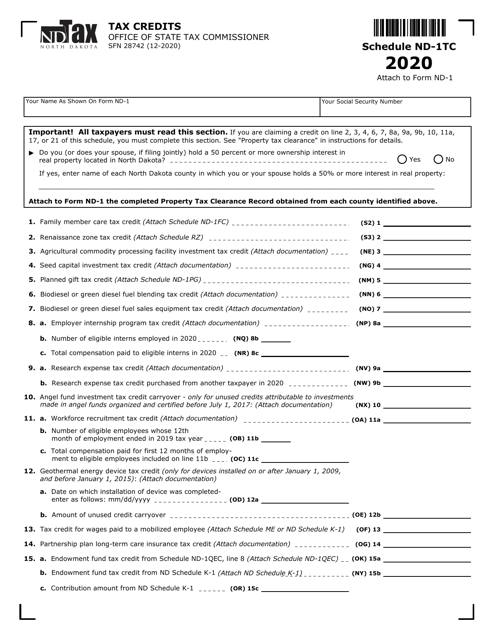 Form SFN28742 Schedule ND-1TC 2020 Printable Pdf