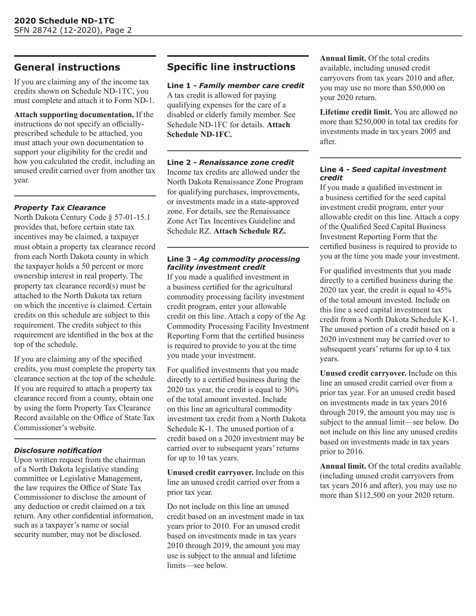 Form SFN28742 Schedule ND-1TC Tax Credits - North Dakota, Page 3