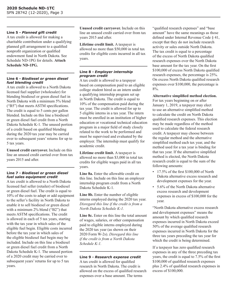 Form SFN28742 Schedule ND-1TC Tax Credits - North Dakota, Page 4