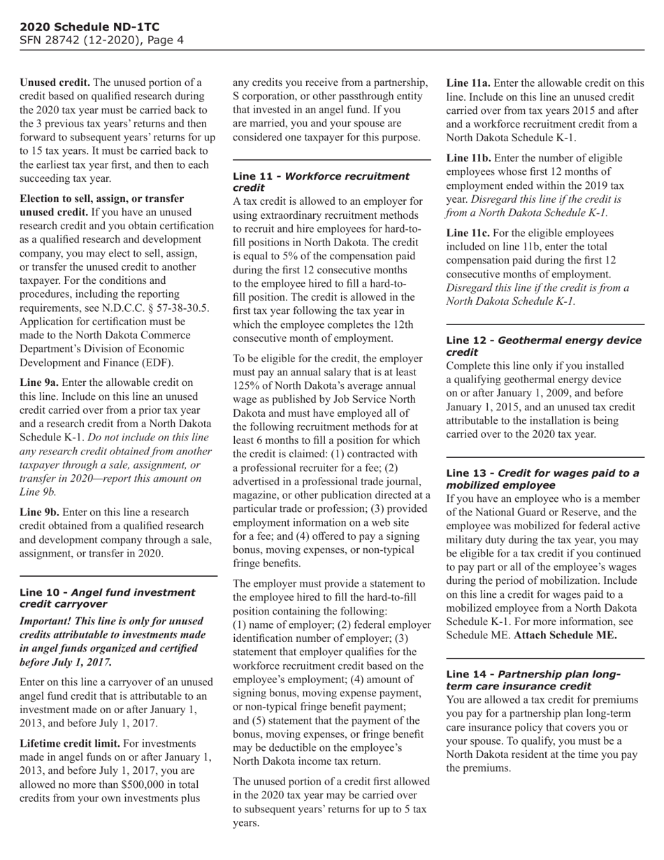 Form SFN28742 Schedule ND-1TC Tax Credits - North Dakota, Page 5