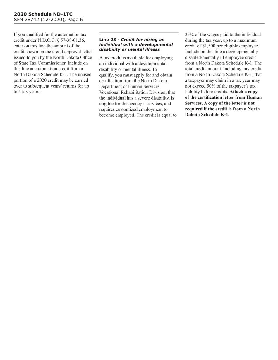 Form SFN28742 Schedule ND-1TC Tax Credits - North Dakota, Page 7