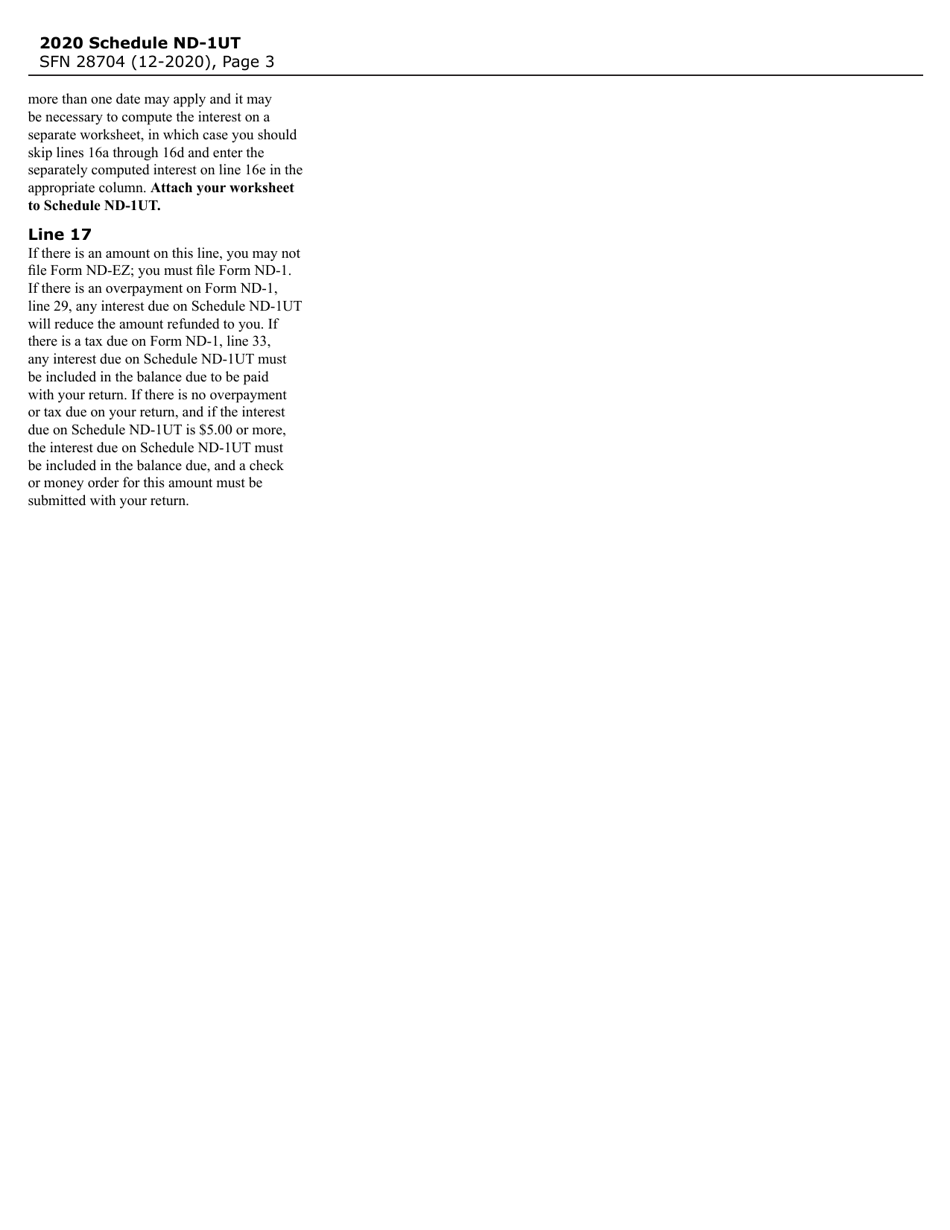 Form SFN28704 Schedule ND-1UT Underpayment or Late Payment of Estimated Income Tax for Individuals - North Dakota, Page 3