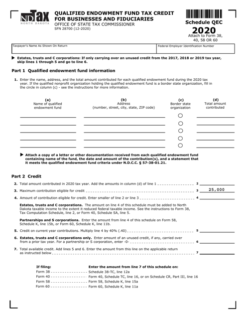 Form SFN28700 Schedule QEC 2020 Printable Pdf