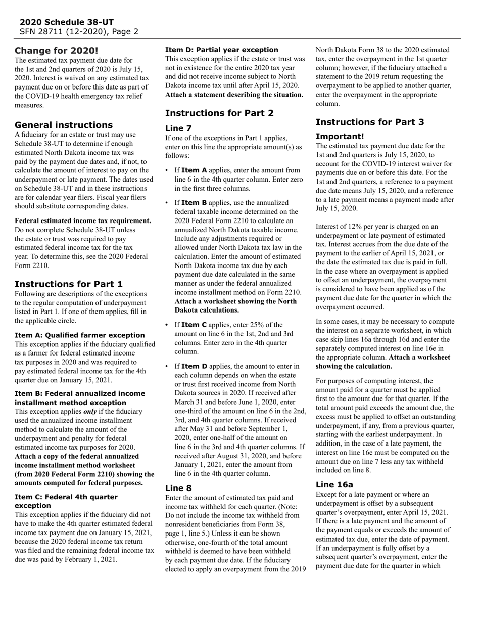 Form SFN28711 Schedule 38-UT Calculation of Interest on Underpayment or Late Payment of Estimated Income Tax for Estates and Trusts - North Dakota, Page 2