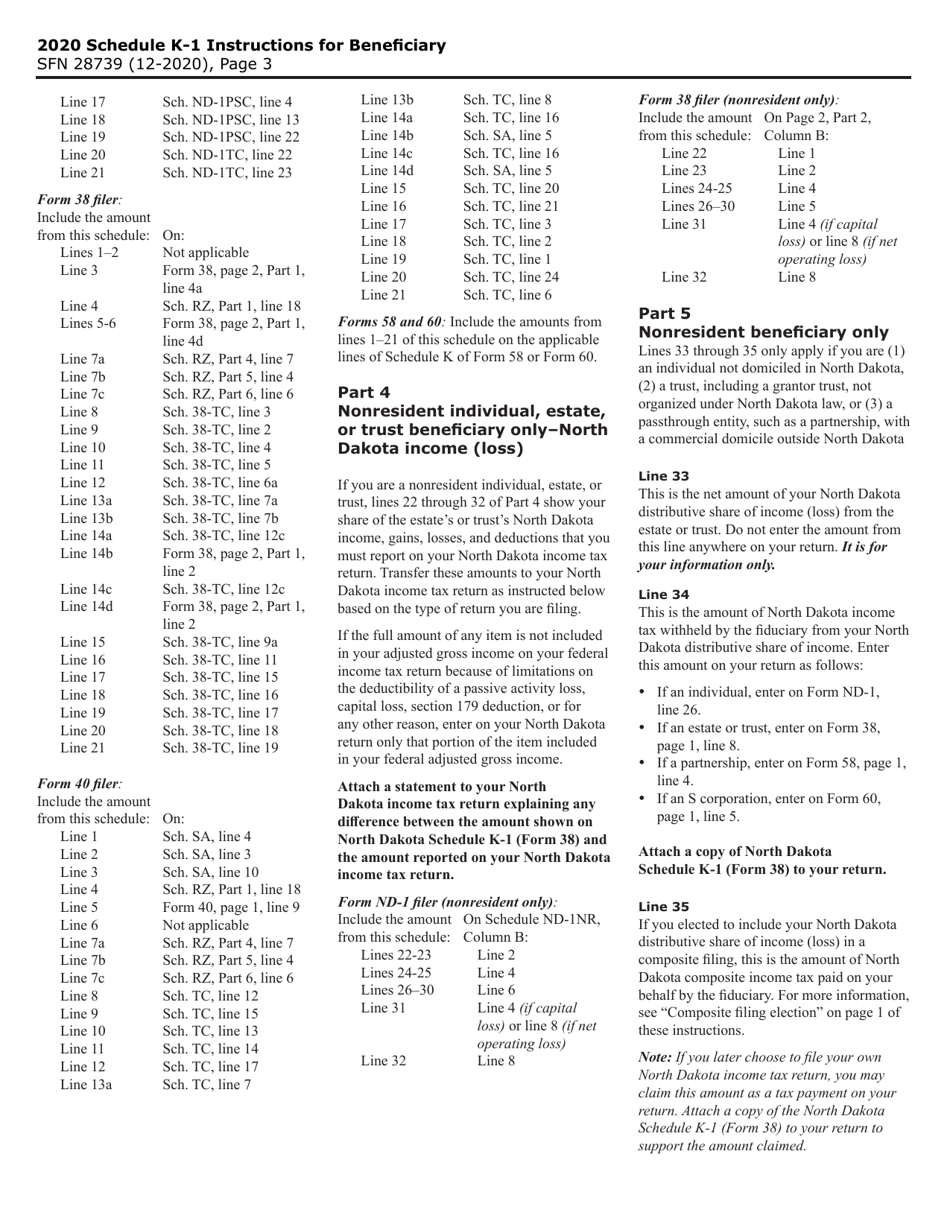Form 38 (SFN28739) Schedule K-1 Beneficiarys Share of North Dakota Income (Loss), Deductions, Adjustments, Credits, and Other Items - North Dakota, Page 3