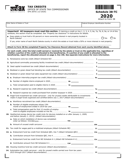 Form SFN28701 Schedule 38-TC 2020 Printable Pdf