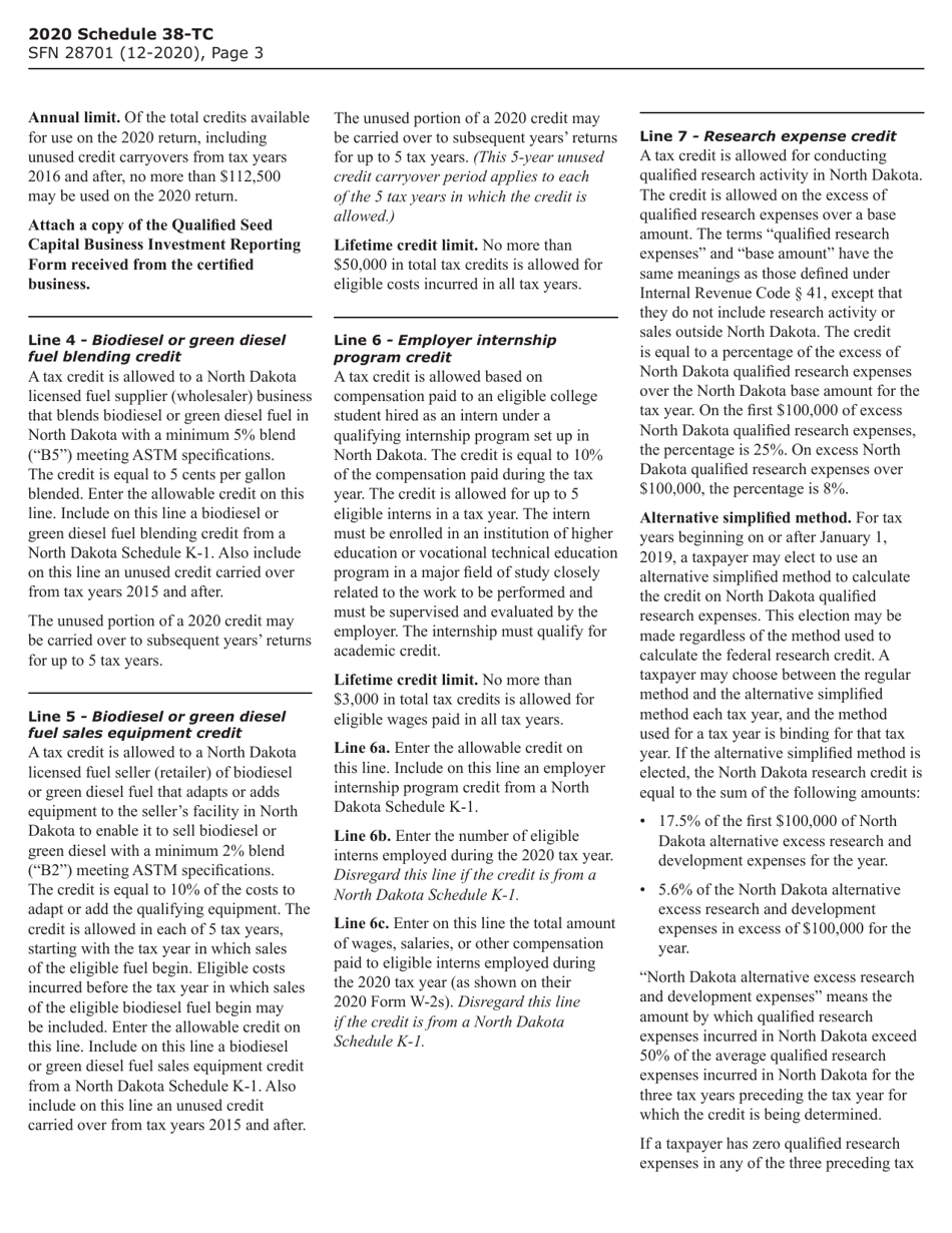 Form SFN28701 Schedule 38-TC Tax Credits - North Dakota, Page 4