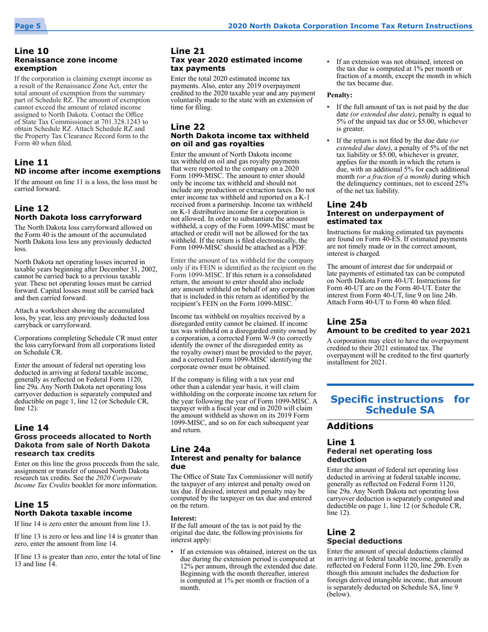 Instructions for Form 40, SFN28740 Corporation Income Tax Return - North Dakota, Page 7
