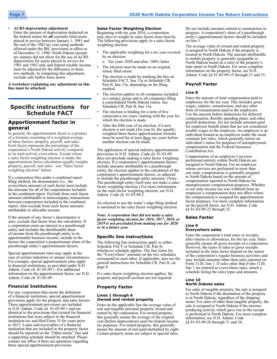 Instructions for Form 40, SFN28740 Corporation Income Tax Return - North Dakota, Page 9