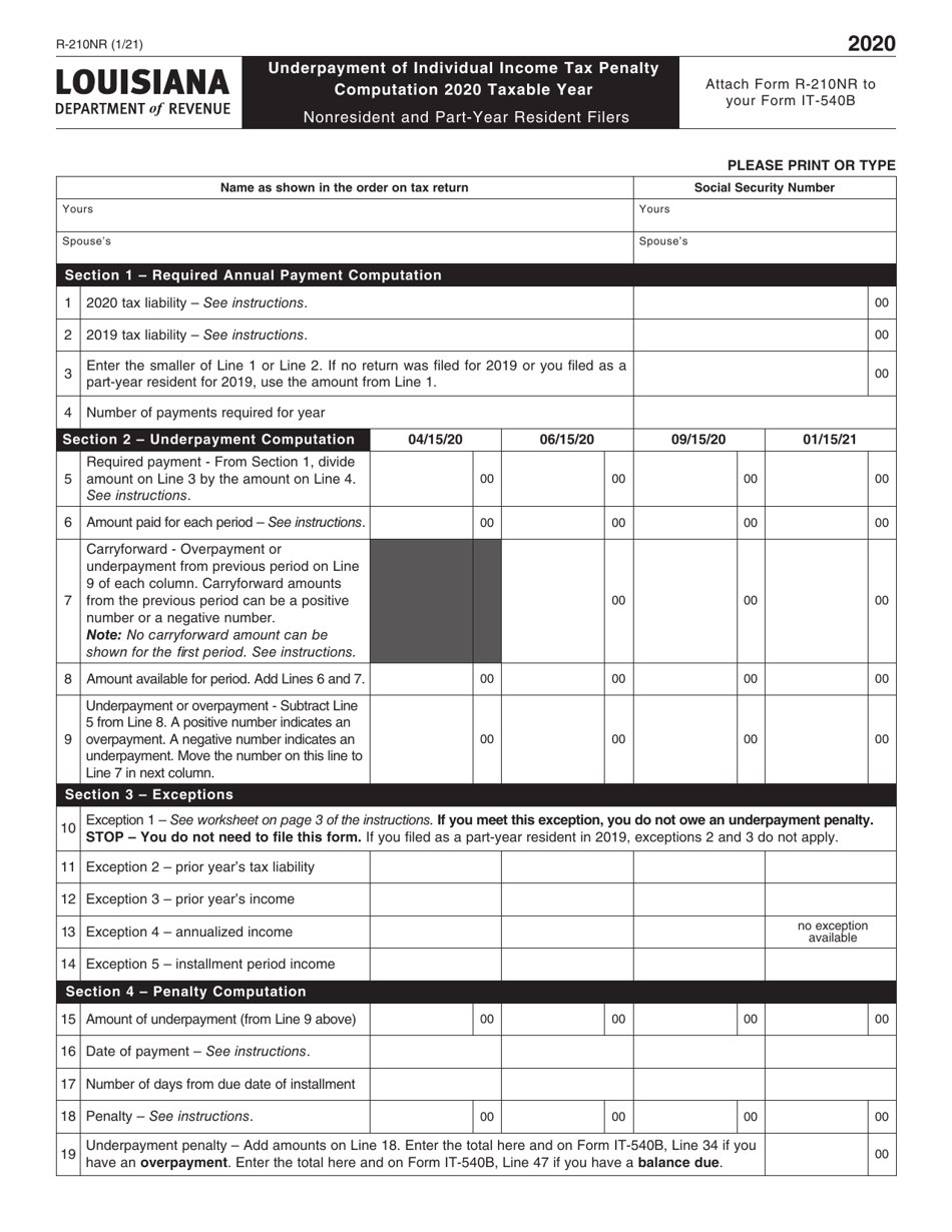 Form R 210NR Download Fillable PDF Or Fill Online Underpayment Of 