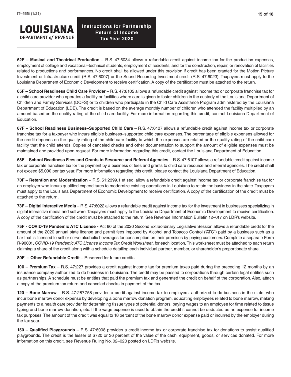 Instructions for Form IT-565 Partnership Return of Income - Louisiana, Page 15