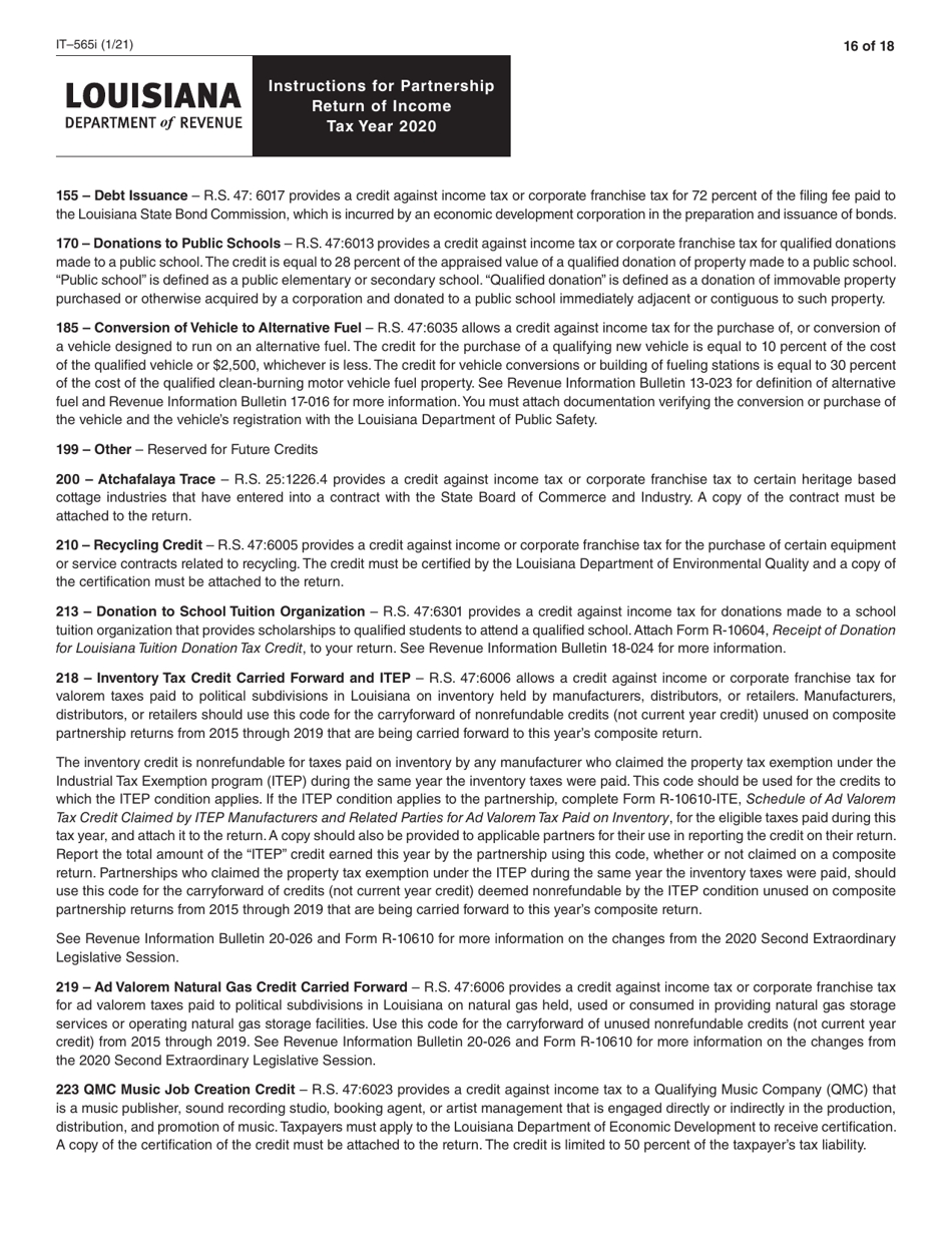Instructions for Form IT-565 Partnership Return of Income - Louisiana, Page 16