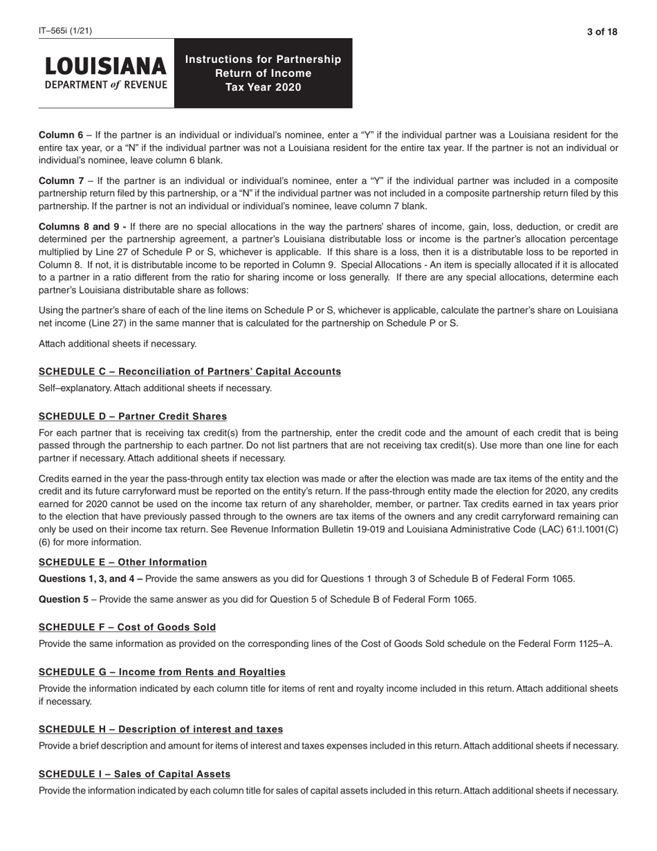 Instructions for Form IT-565 Partnership Return of Income - Louisiana, Page 3