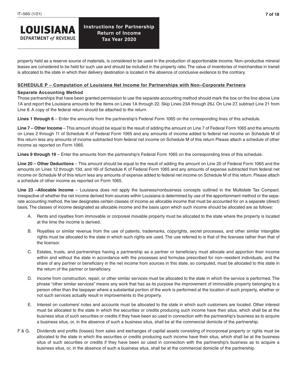 Instructions for Form IT-565 Partnership Return of Income - Louisiana, Page 7