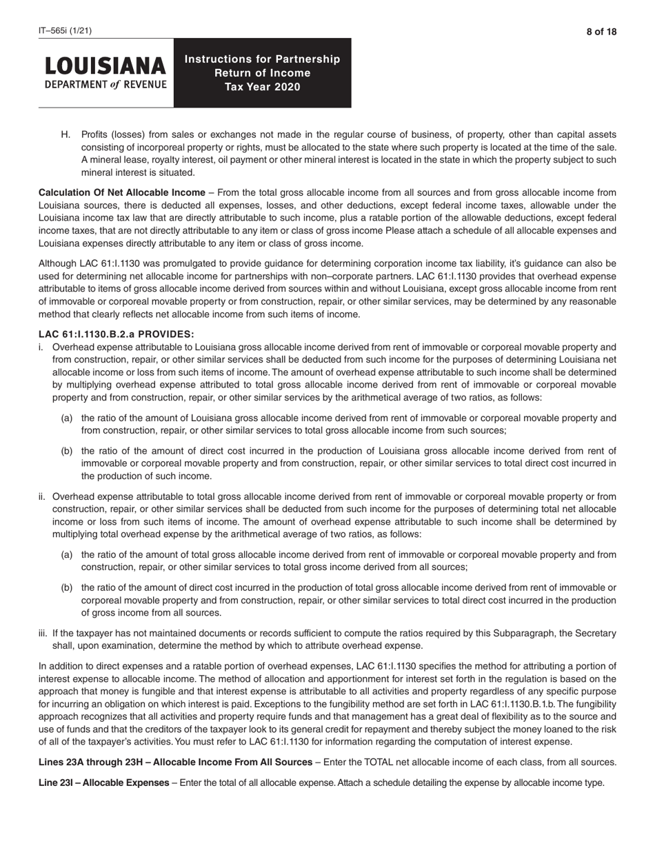 Instructions for Form IT-565 Partnership Return of Income - Louisiana, Page 8