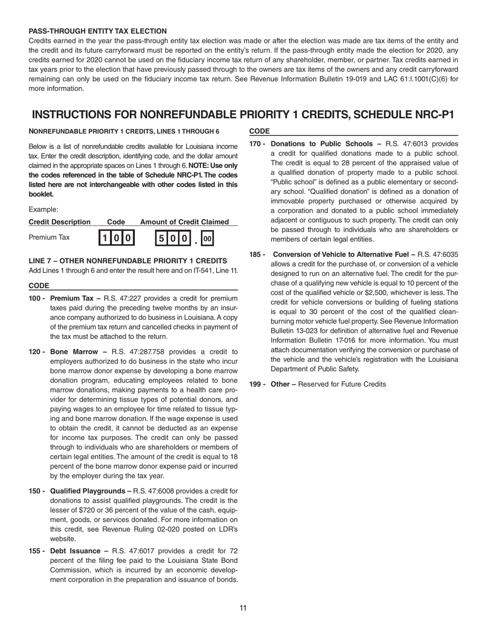 Instructions for Form IT-541 Fiduciary Income Tax Return - Louisiana, Page 11
