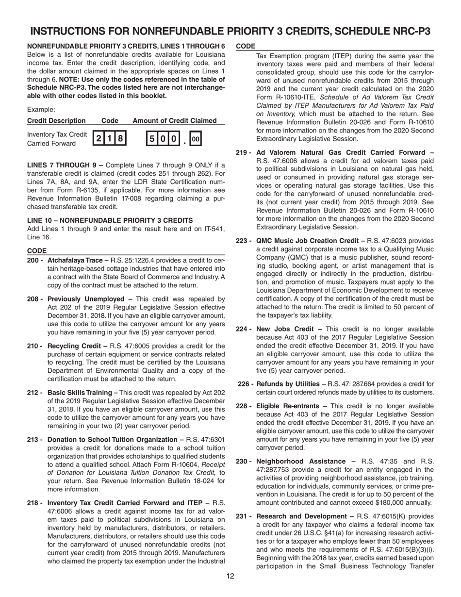 Instructions for Form IT-541 Fiduciary Income Tax Return - Louisiana, Page 12