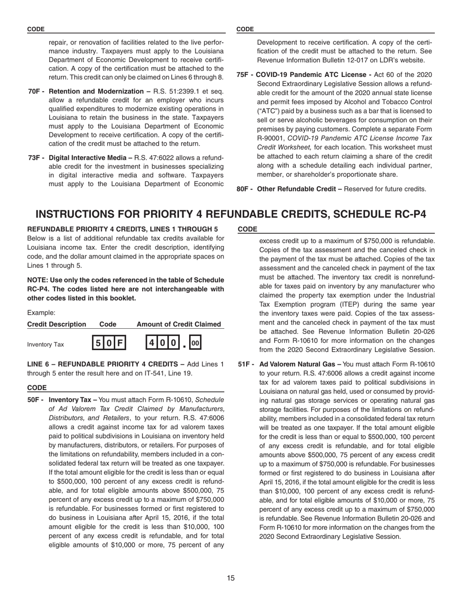 Instructions for Form IT-541 Fiduciary Income Tax Return - Louisiana, Page 15