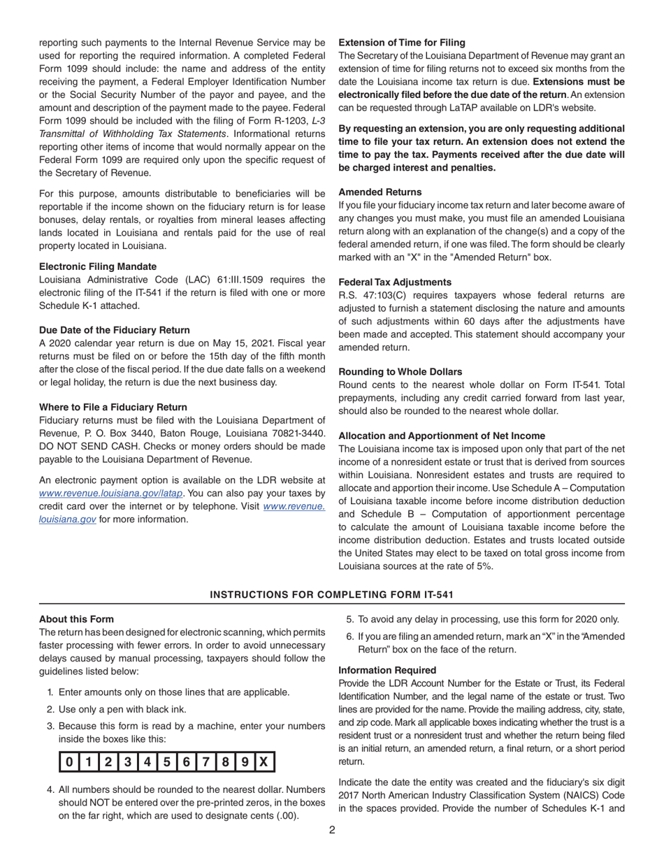 Instructions for Form IT-541 Fiduciary Income Tax Return - Louisiana, Page 2