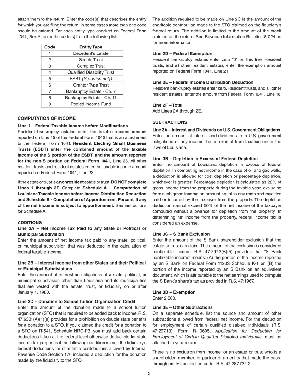 Instructions for Form IT-541 Fiduciary Income Tax Return - Louisiana, Page 3